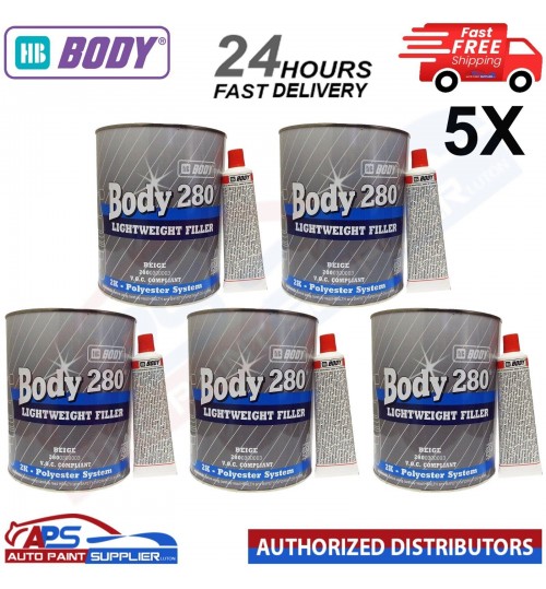 5 x HB Body 3 Litre Bodyfiller HB280 Beige Lightweight 2K - FAST DELIVERY